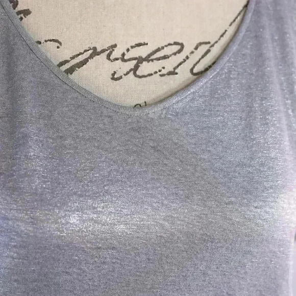 Eileen Fisher Size S 100% Linen silver metallic short sleeve jersey knit top - Picture 5 of 13